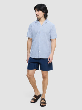 Seersucker Short Sleeve Shirt Navy Stripes