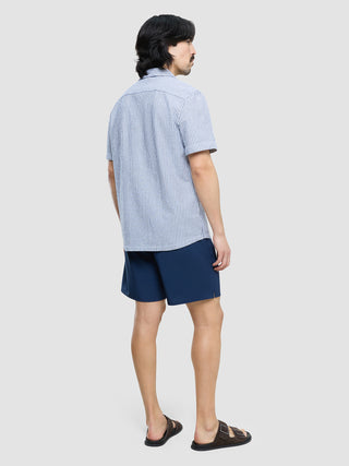 Seersucker Short Sleeve Shirt Navy Stripes