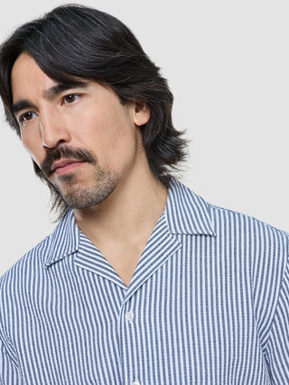 Seersucker Short Sleeve Shirt Navy Stripes