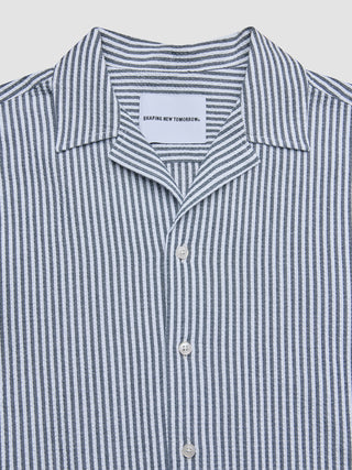 Seersucker Short Sleeve Shirt Navy Stripes