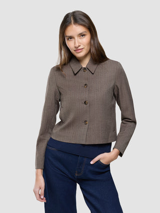 Women Serene Short Jacket Brown Stone Herringbone