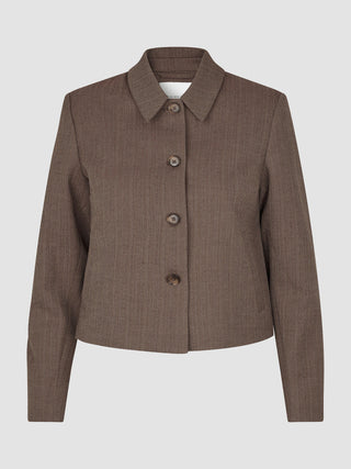 Women Serene Short Jacket Brown Stone Herringbone
