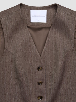 Women Serene Short Vest Brown Stone Herringbone
