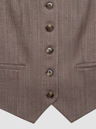 Women Serene Short Vest Brown Stone Herringbone