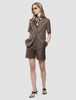 skye set dark chestnut melange short sleeved blazer shorts