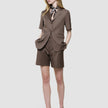 skye set dark chestnut melange short sleeved blazer shorts