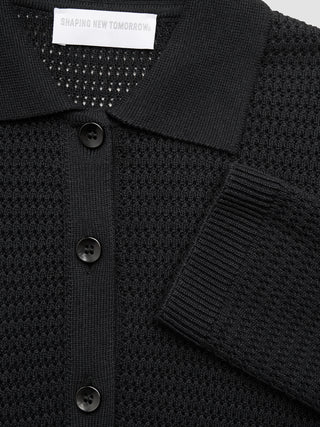 Women Structured Polo Long Sleeve Black