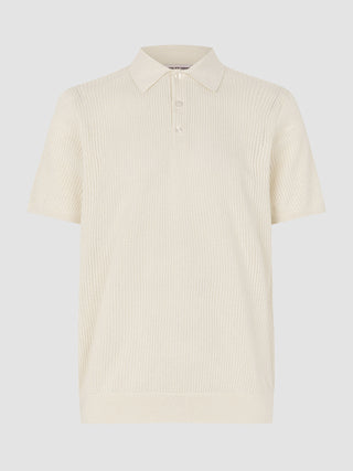 Textured Knitted Short Sleeve Polo Shirt Buttercream