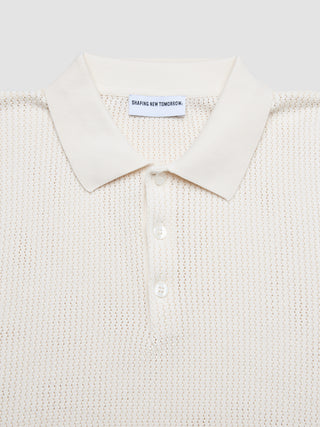 Textured Knitted Short Sleeve Polo Shirt Buttercream