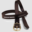 Women Thin Leather Belt Gold Dark Brown