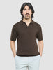 V-Neck Knit Short Sleeve Polo Dark Brown