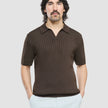 V-Neck Knit Short Sleeve Polo Dark Brown