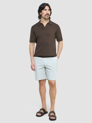 V-Neck Knit Short Sleeve Polo Dark Brown