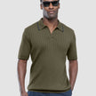 V-Neck Knit Short Sleeve Polo Green Night