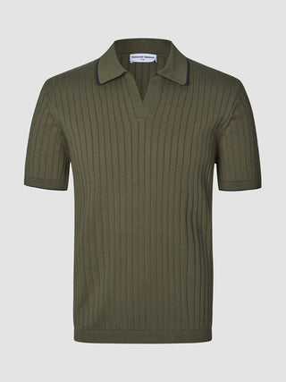V-Neck Knit Short Sleeve Polo Green Night