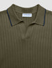 V-Neck Knit Short Sleeve Polo Green Night