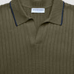 V-Neck Knit Short Sleeve Polo Green Night
