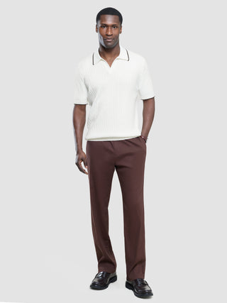 V-Neck Knit Short Sleeve Polo White