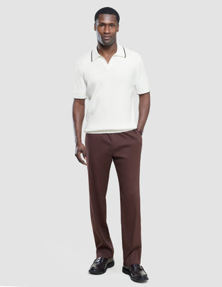 V-Neck Knit Short Sleeve Polo White
