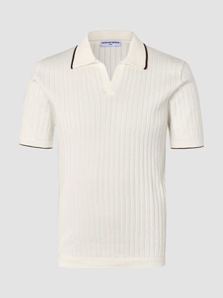 V-Neck Knit Short Sleeve Polo White