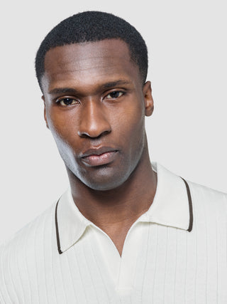 V-Neck Knit Short Sleeve Polo White