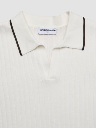 V-Neck Knit Short Sleeve Polo White