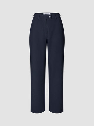 Women GO2-bukser, Straight Blue Nights, i mørk marineblå, med lige ben og høj talje med knapper.