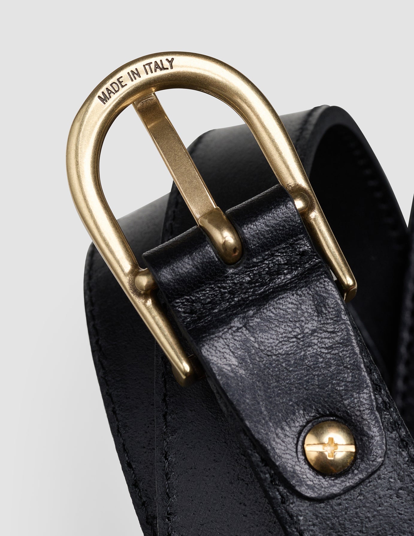 Women's Thin Leather Belt Gold Black