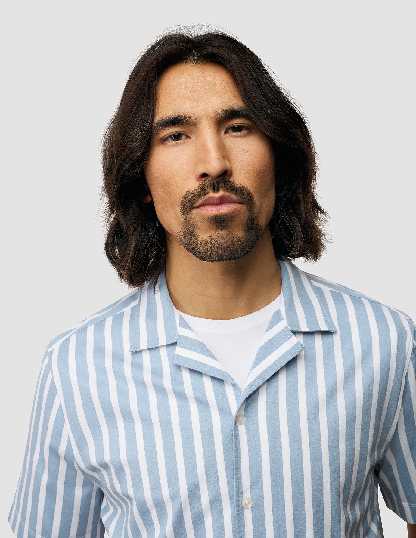 Bowling Short Sleeve Shirt Bold Stripes Light Blue