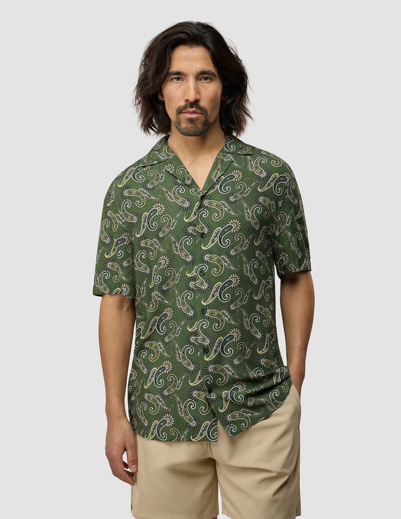 Breeze Bowling Short Sleeve Shirt Green Paisley