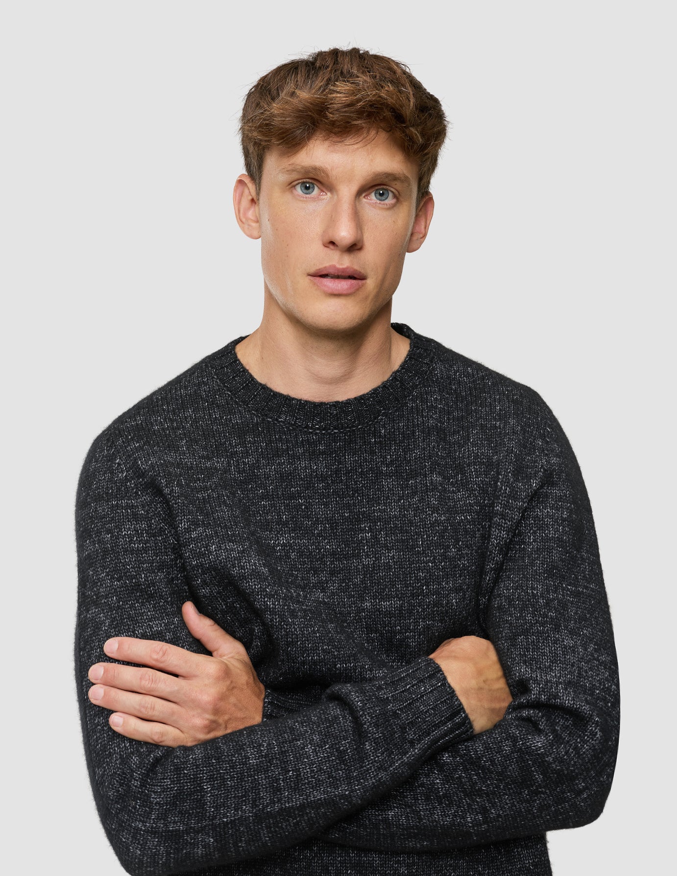 Chunky Soft Wool Knit Crewneck Charcoal Melange
