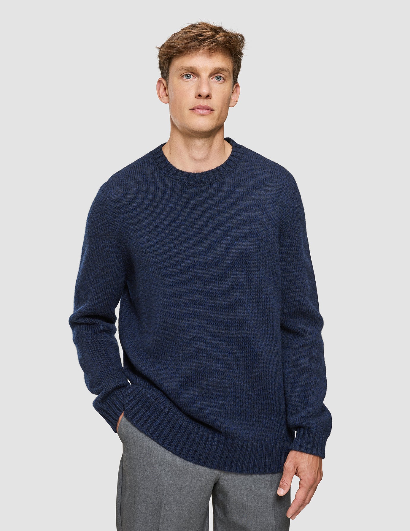 Chunky Soft Wool Knit Crewneck Dark Navy Melange