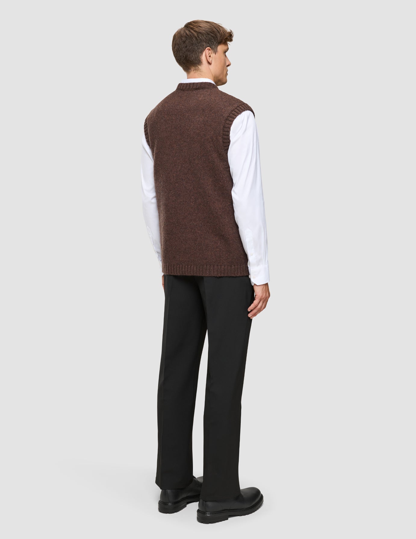 Chunky Soft Wool Knit Vest Saddle Brown Melange
