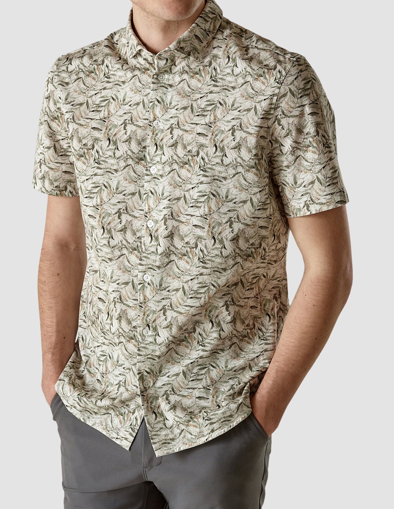 Classic Short-Sleeved Patterned Shirt Dried Leaves
