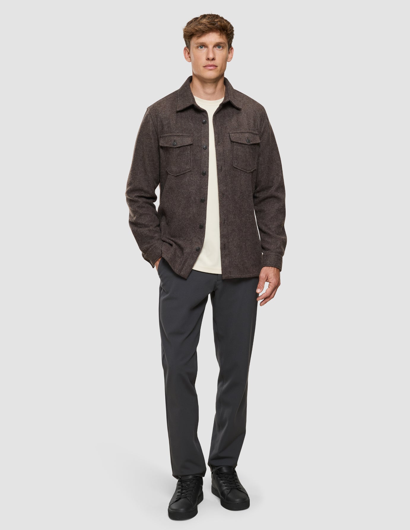 Double Layer Wool Overshirt Saddle Brown