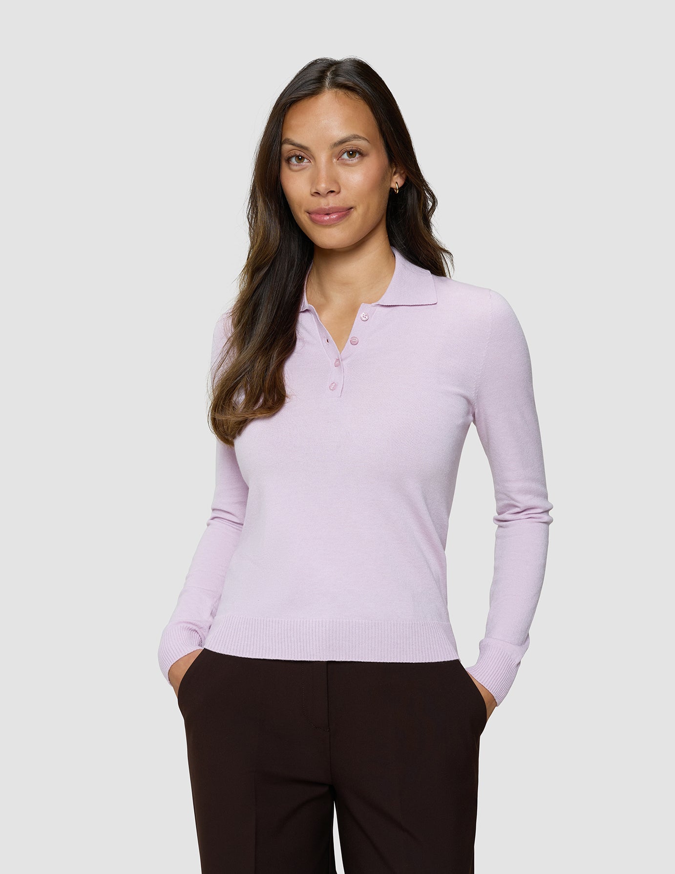 Women's Elevated Knit Polo Soft Pink Melange