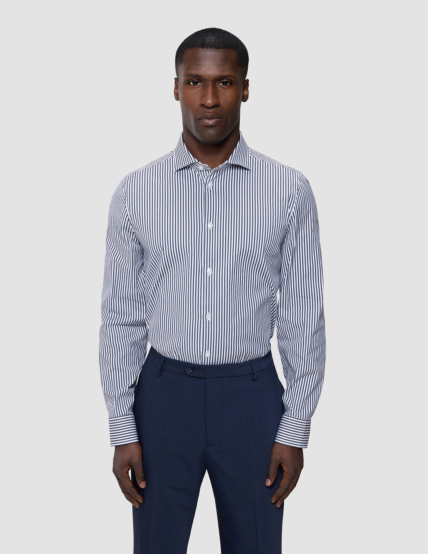 Elevated Shirt Navy Stripe Thin Regular
