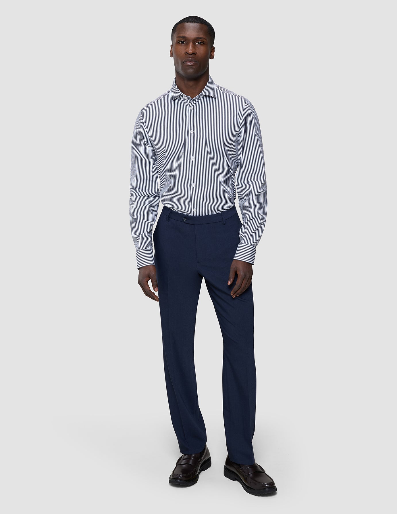 Elevated Shirt Navy Stripe Thin Regular