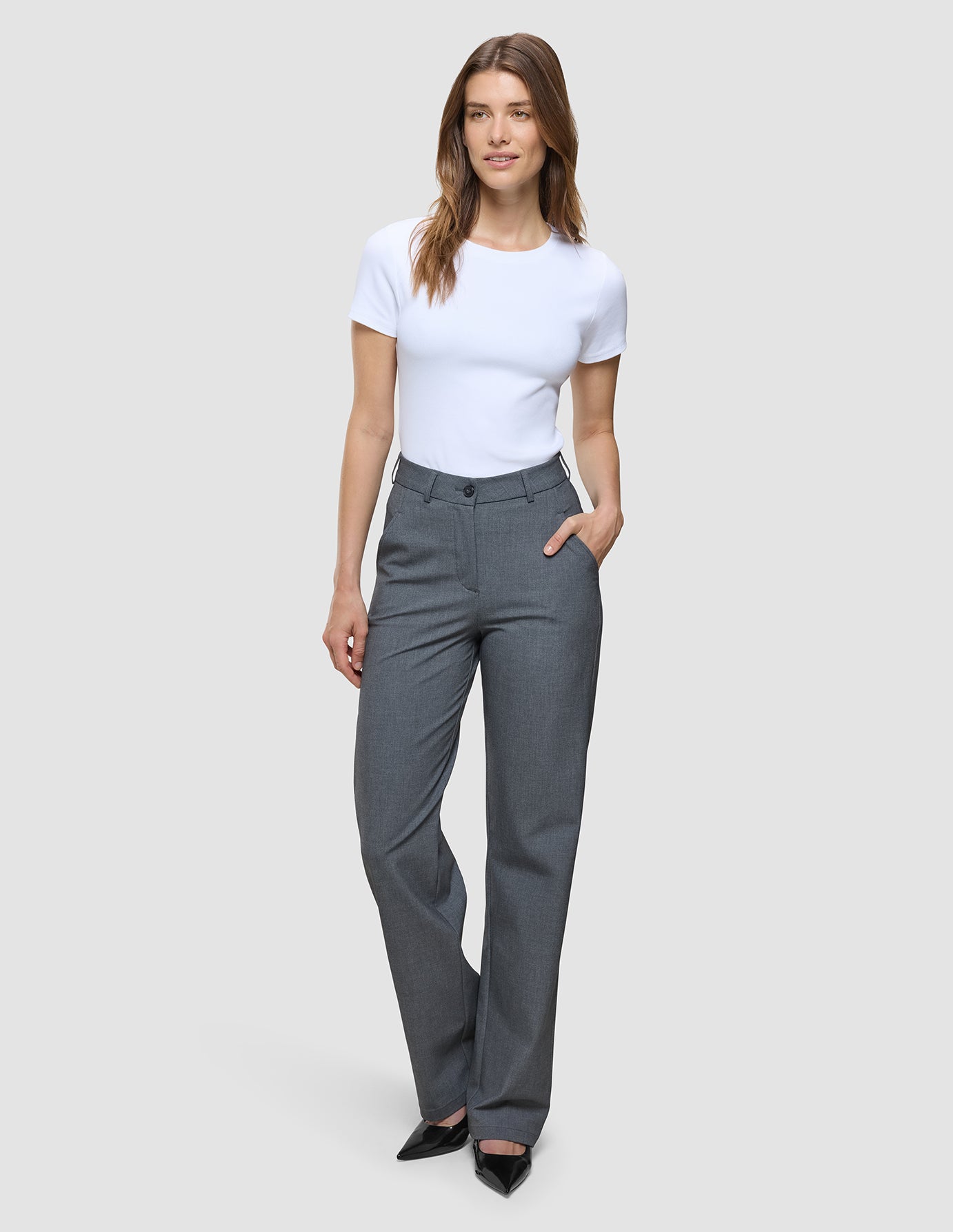 Women's Essential Pants Straight Dark Grey Melange