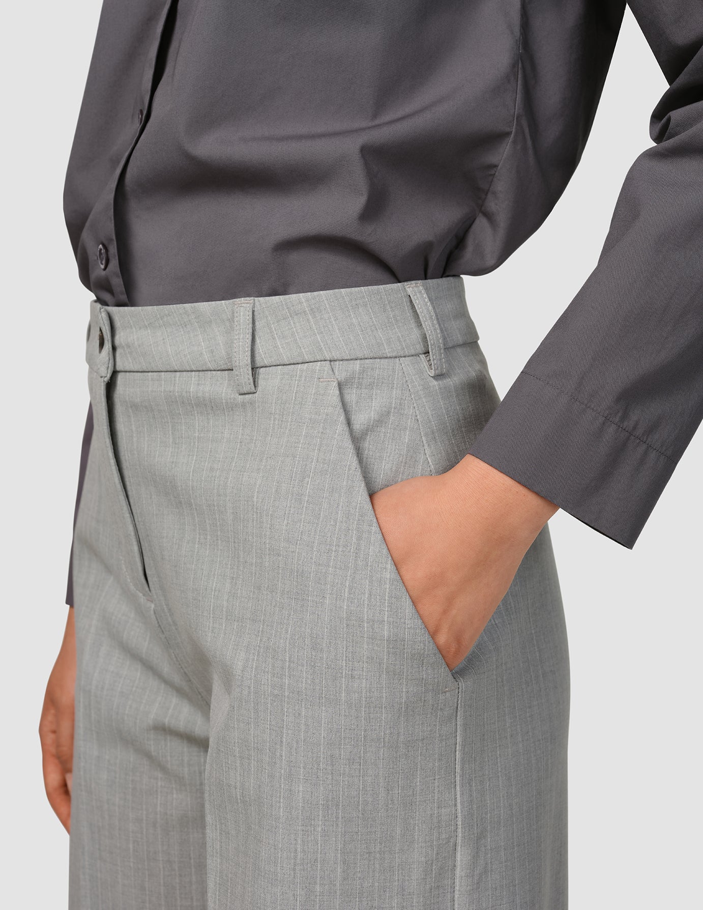 Essential Pants Wide Light Grey Pinstriped