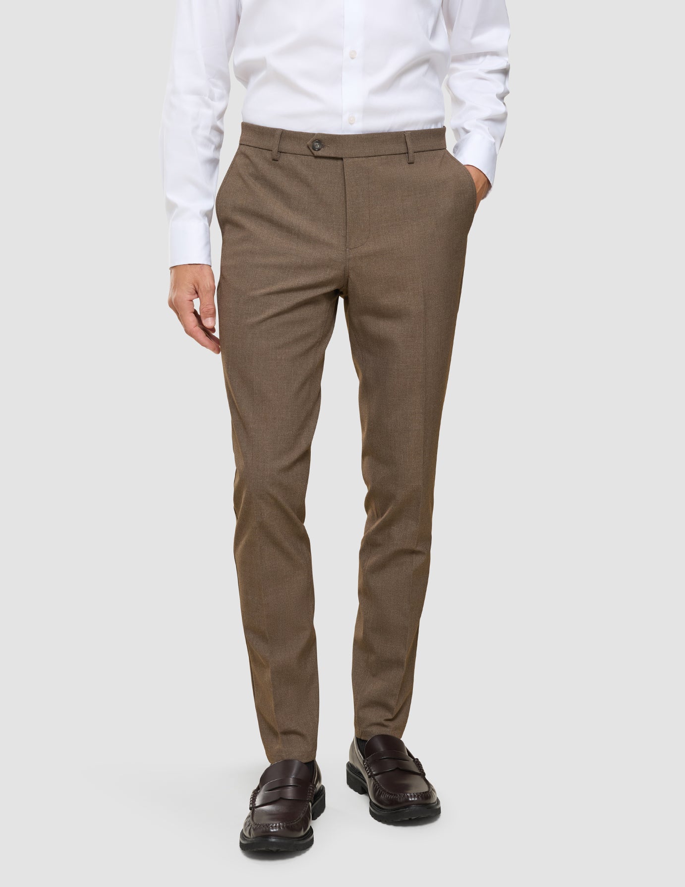 Essential Suit Pants Slim Saddle Brown Melange