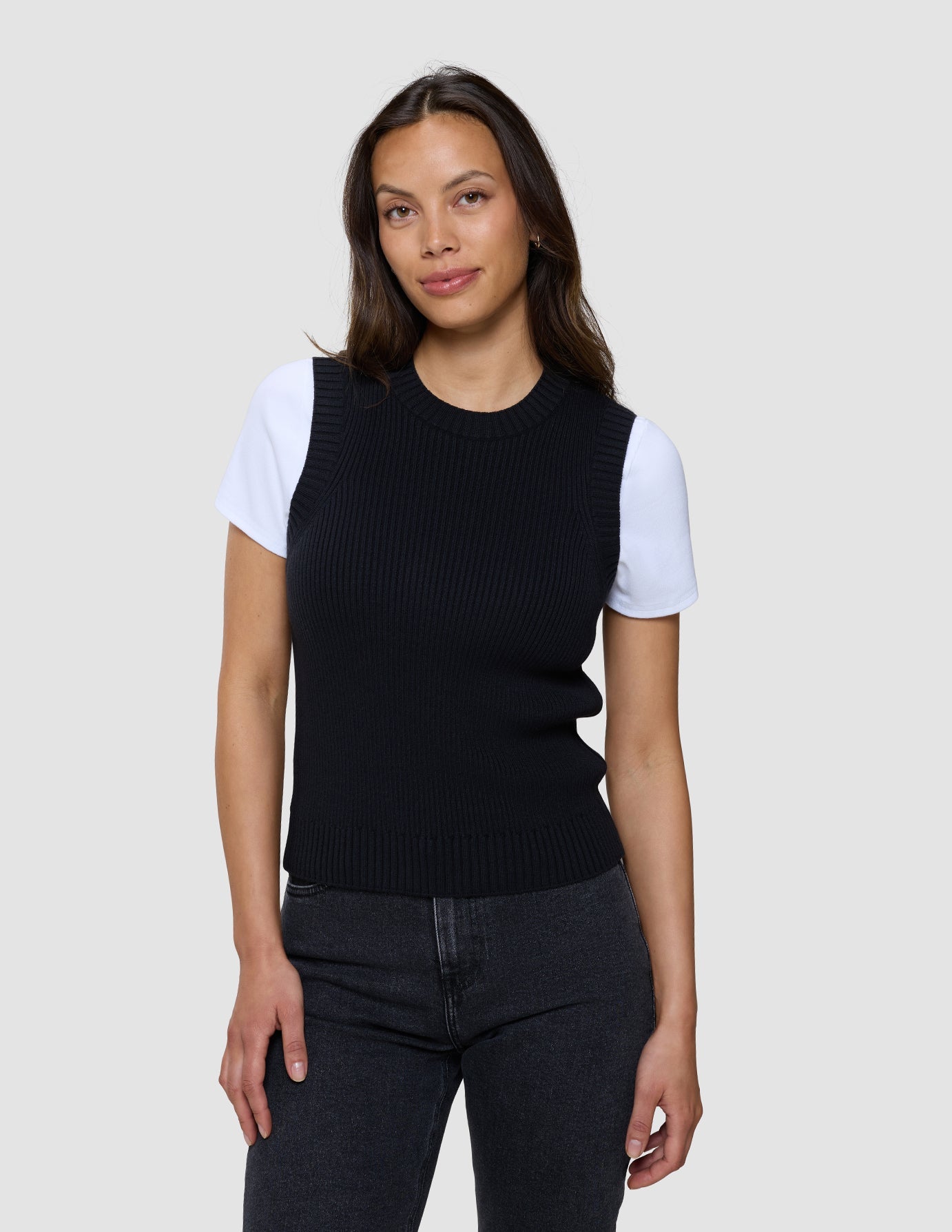Women's Fine Knit Rib Vest Black