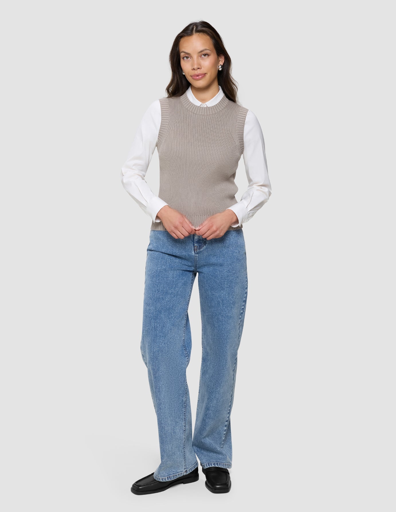 Women's Fine Knit Rib Vest Dark Sand