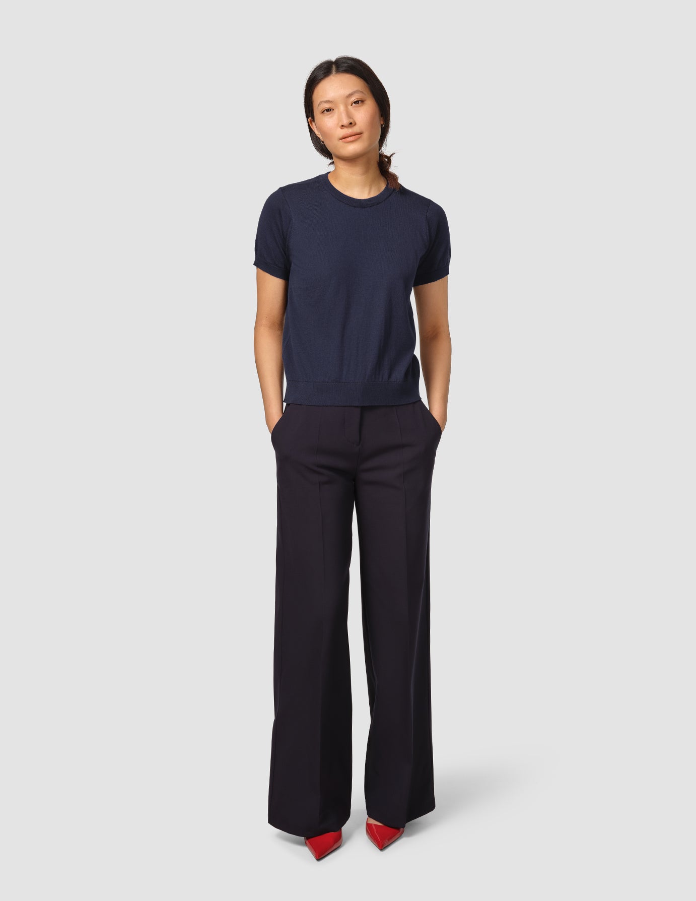 Fine Knit T-shirt Navy