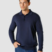 Silk / Cotton Long Sleeve Polo Navy