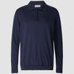 Silk / Cotton Long Sleeve Polo Navy