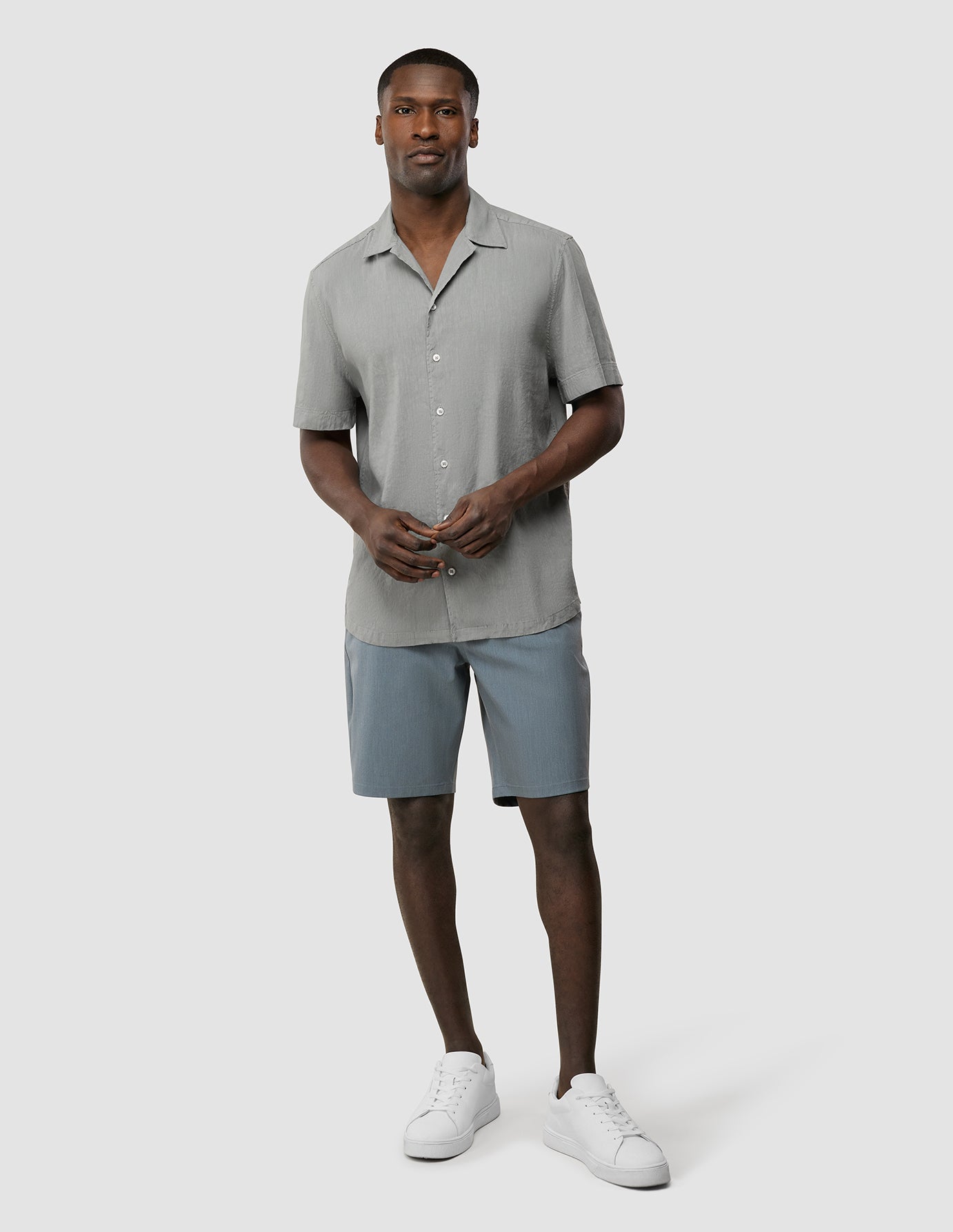 Refined Linen Bowling Short Sleeve Shirt Stone Grey