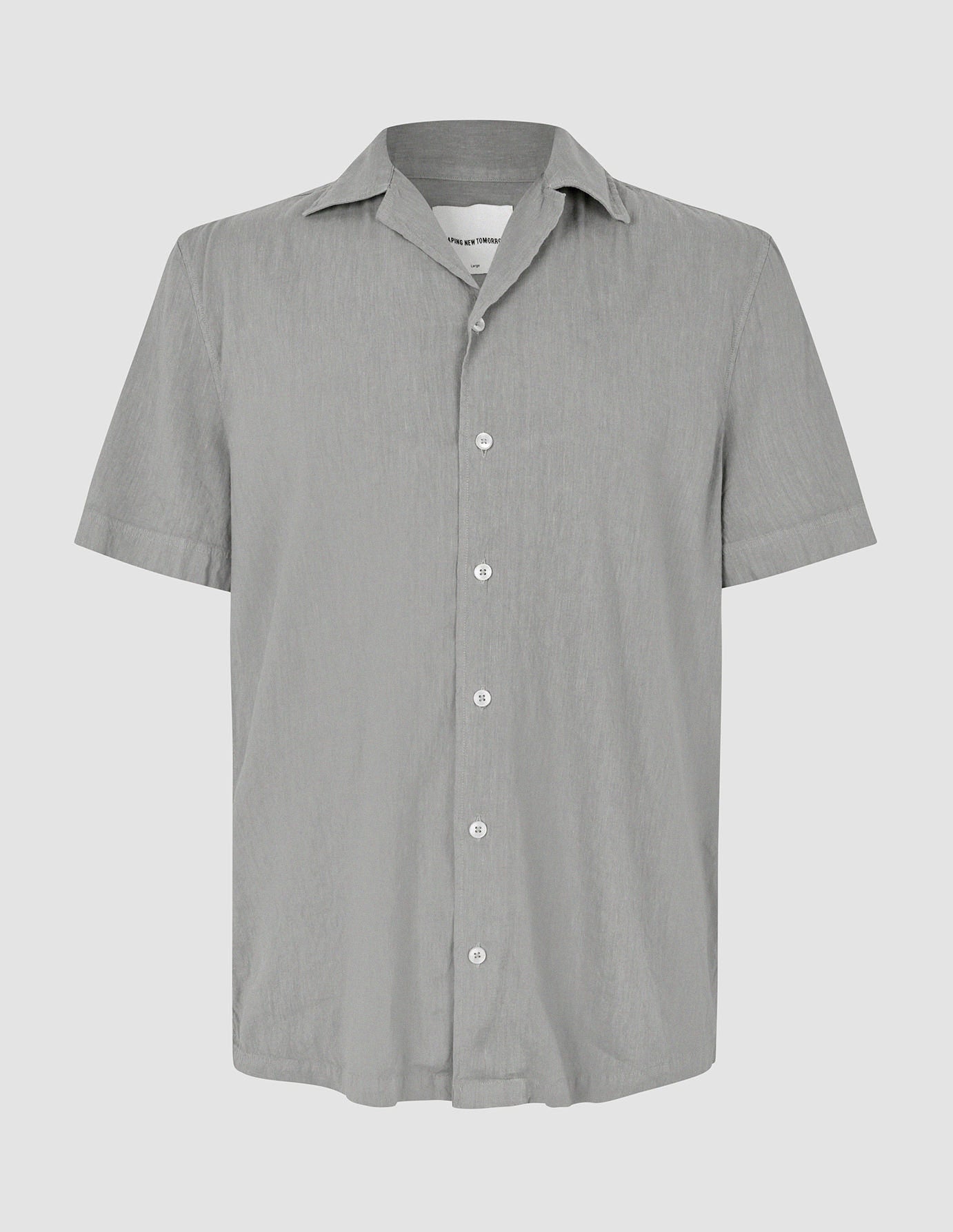 Refined Linen Bowling Short Sleeve Shirt Stone Grey