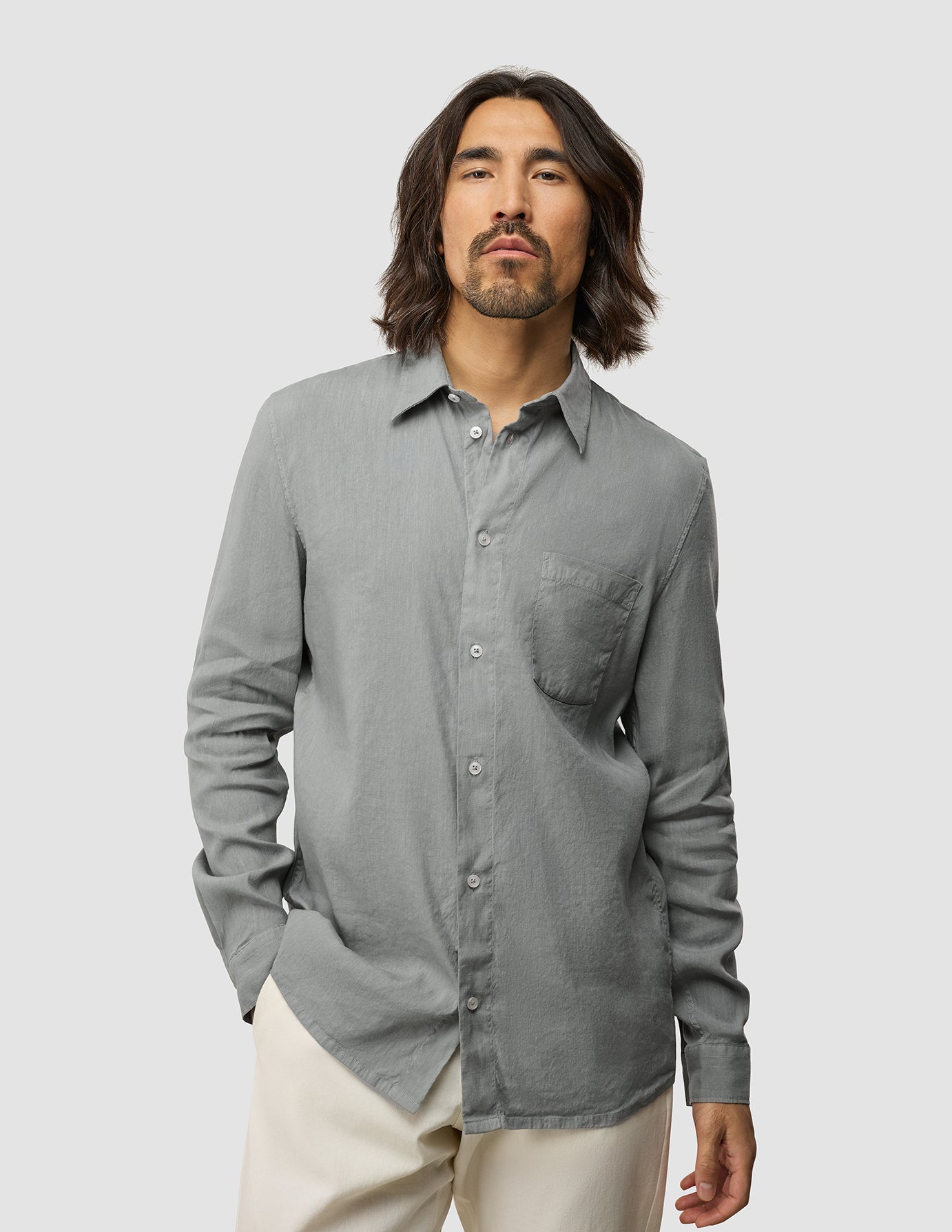 Refined Linen Long Sleeve Shirt Stone Grey