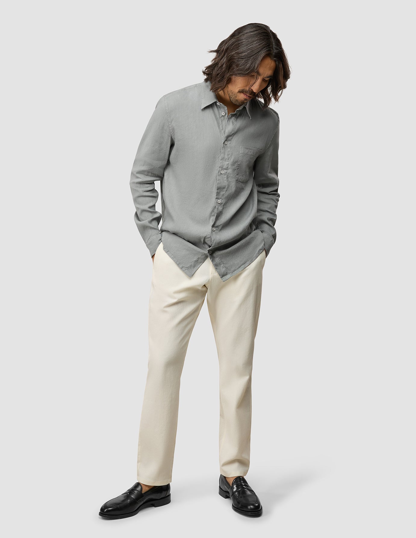 Refined Linen Long Sleeve Shirt Stone Grey
